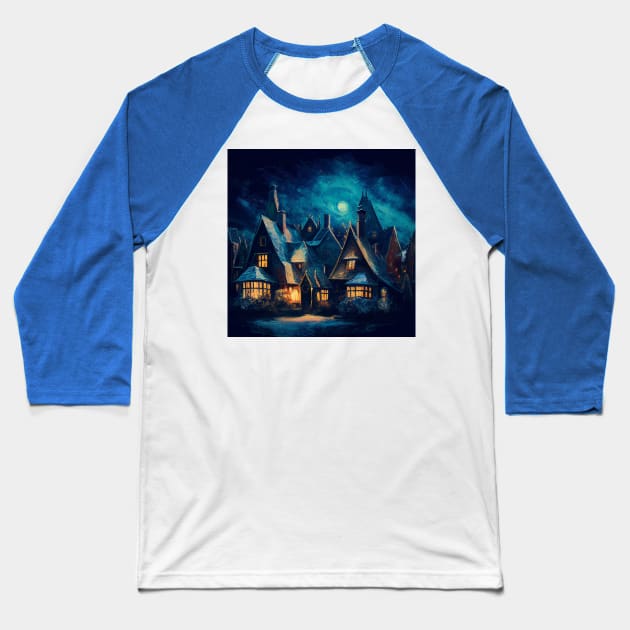 Starry Night Over Hogsmeade Village Baseball T-Shirt by Grassroots Green